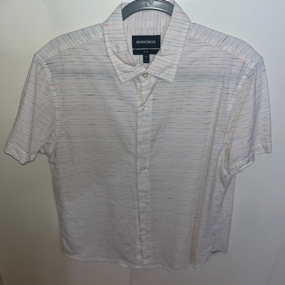 Bonobos Riviera Short Sleeve Shirt Mens Large Short Slim Fit Space Dye